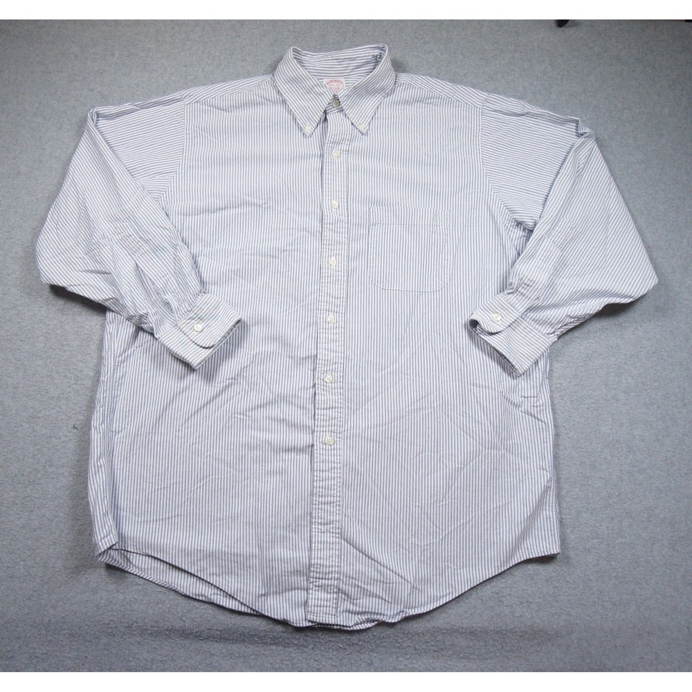 Vintage Brooks Brothers Shirt Mens 16.5 32 Button Up Blue Stripes OCBD Makers